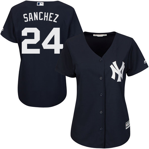 Yankees #24 Gary Sanchez Navy Blue Women's Alternate Stitched MLB Jersey - Click Image to Close
